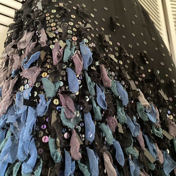 Vtg Neil Bieff Festive Sequins silk skirt Black Blue Purple - Picture 3 of 7